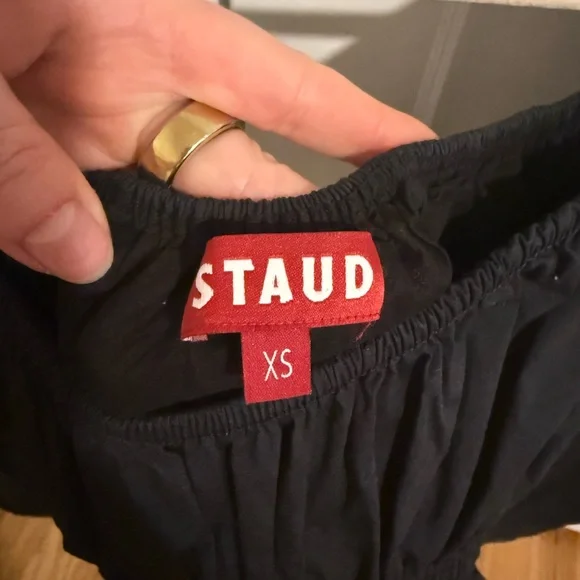 STAUD Black Smocked Blouse with Puff Sleeves - Picture 4 of 5